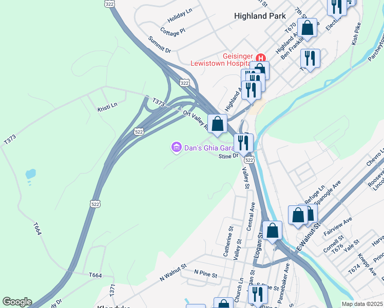 map of restaurants, bars, coffee shops, grocery stores, and more near 27 Woodbine Road in Lewistown