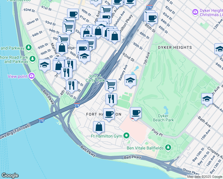 map of restaurants, bars, coffee shops, grocery stores, and more near 115 White Avenue in Brooklyn
