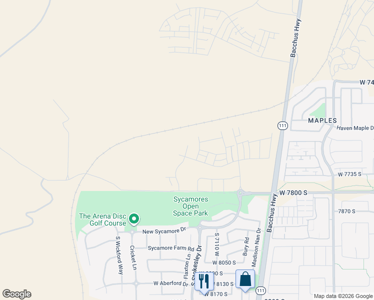 map of restaurants, bars, coffee shops, grocery stores, and more near 7632 Flattop Mount Drive in West Jordan