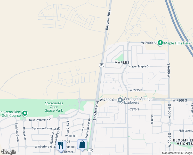 map of restaurants, bars, coffee shops, grocery stores, and more near 7633 Oak Hallow Road in West Jordan