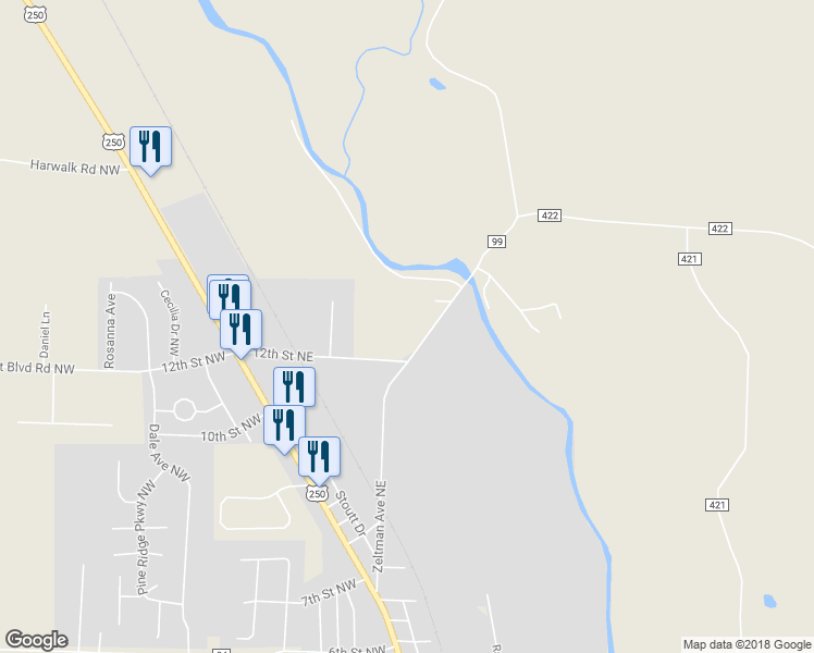 map of restaurants, bars, coffee shops, grocery stores, and more near 224 Zeltman Avenue Northeast in Strasburg