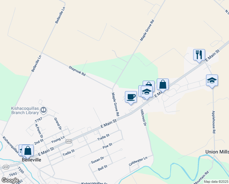 map of restaurants, bars, coffee shops, grocery stores, and more near 108 Maple Grove Road in Belleville