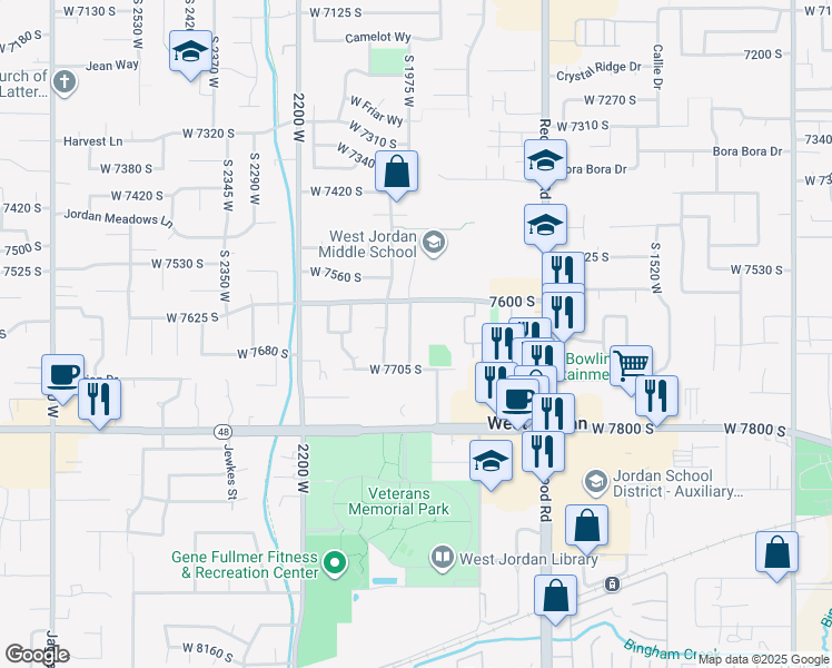map of restaurants, bars, coffee shops, grocery stores, and more near 7645 South 1960 West in West Jordan