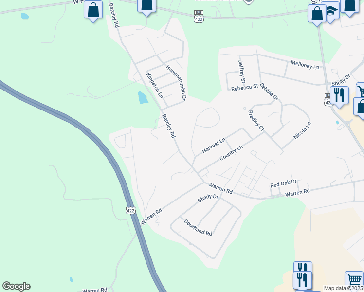 map of restaurants, bars, coffee shops, grocery stores, and more near 981 Barclay Road in Indiana