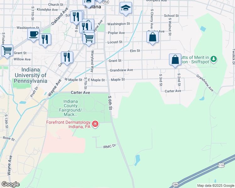 map of restaurants, bars, coffee shops, grocery stores, and more near 556a Carter Avenue in Indiana