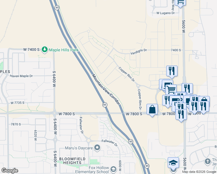 map of restaurants, bars, coffee shops, grocery stores, and more near in West Jordan