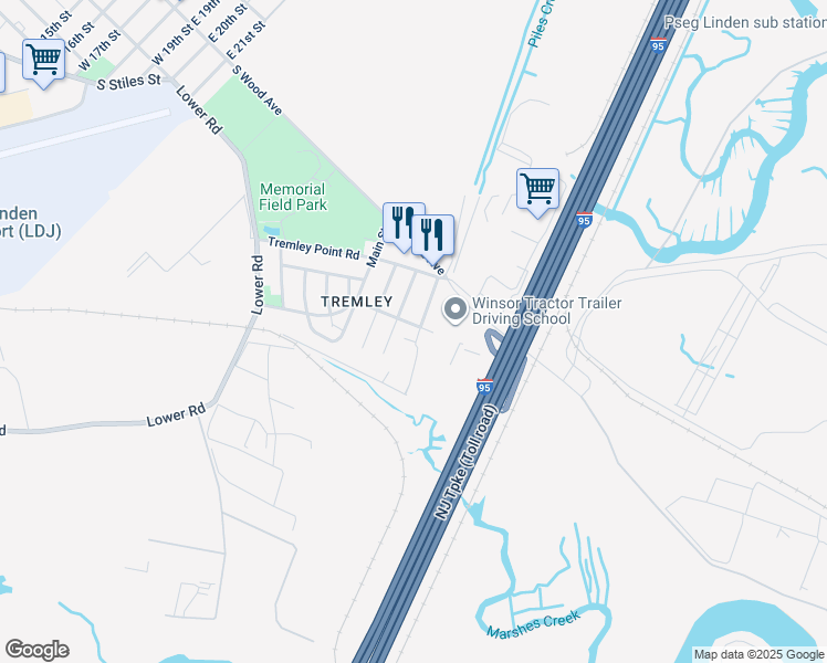 map of restaurants, bars, coffee shops, grocery stores, and more near 3216 Fedor Avenue in Linden