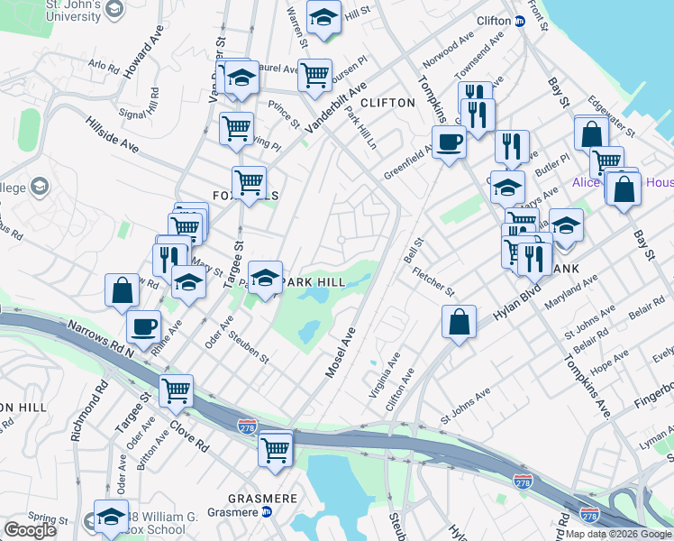 map of restaurants, bars, coffee shops, grocery stores, and more near 377 Skyline Drive in Staten Island