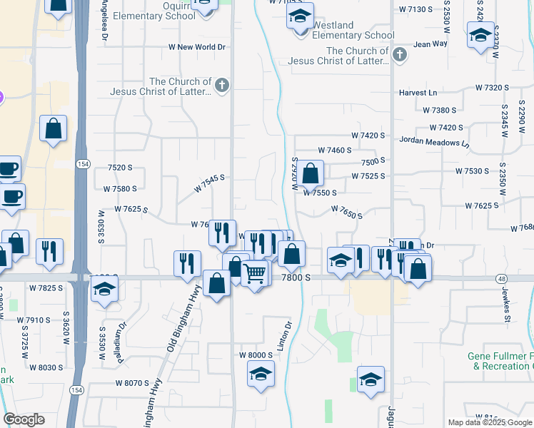 map of restaurants, bars, coffee shops, grocery stores, and more near 3171 West Summer Street in West Jordan