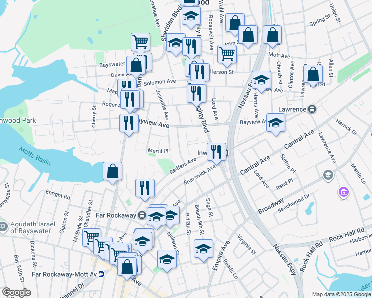 map of restaurants, bars, coffee shops, grocery stores, and more near 15 Alvin Place in Inwood