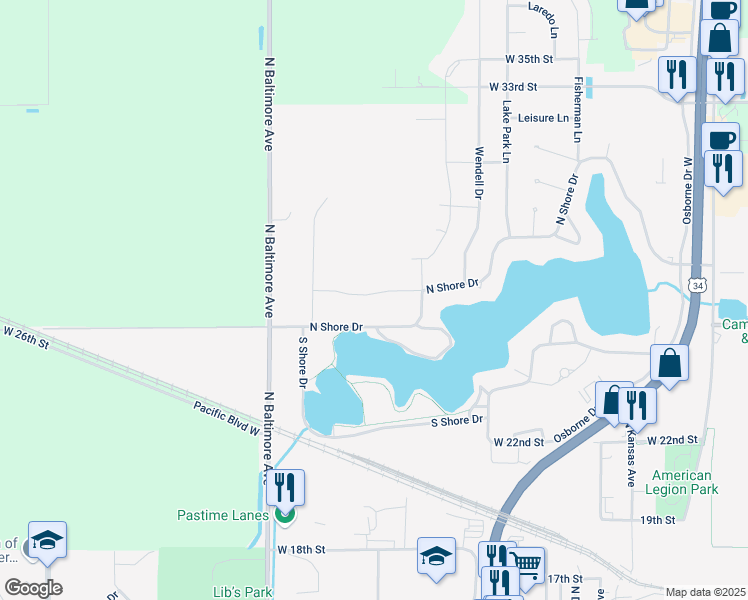 map of restaurants, bars, coffee shops, grocery stores, and more near 1205 Lakeridge Drive in Hastings