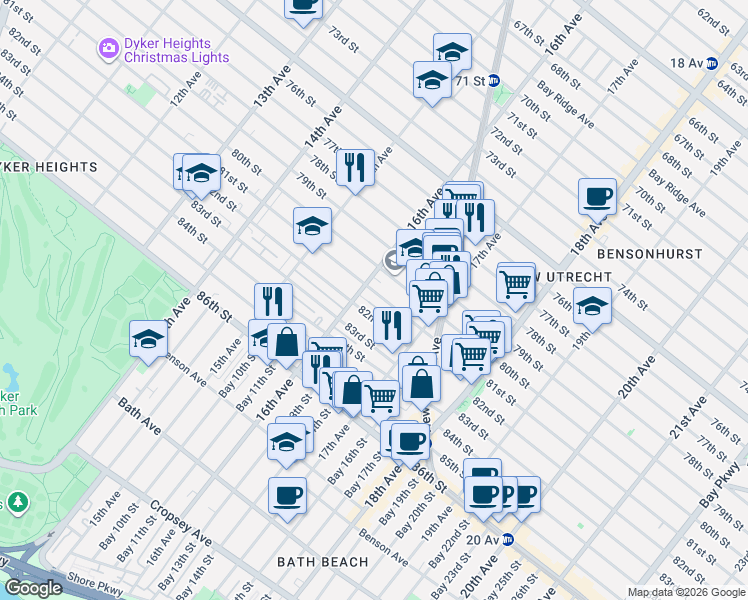 map of restaurants, bars, coffee shops, grocery stores, and more near 1616 81st Street in Brooklyn