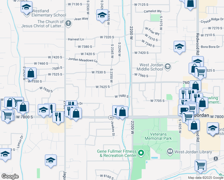 map of restaurants, bars, coffee shops, grocery stores, and more near 8112 South 2350 West in West Jordan