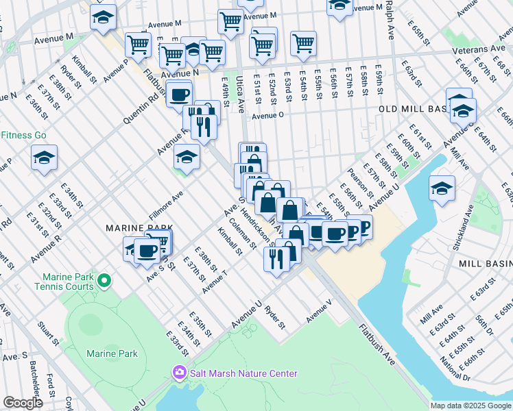 map of restaurants, bars, coffee shops, grocery stores, and more near 2360 Flatbush Avenue in Brooklyn