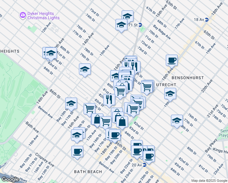 map of restaurants, bars, coffee shops, grocery stores, and more near 1658 80th Street in Brooklyn