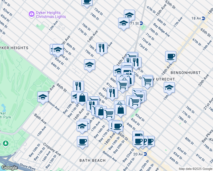 map of restaurants, bars, coffee shops, grocery stores, and more near 1616 81st St in Brooklyn