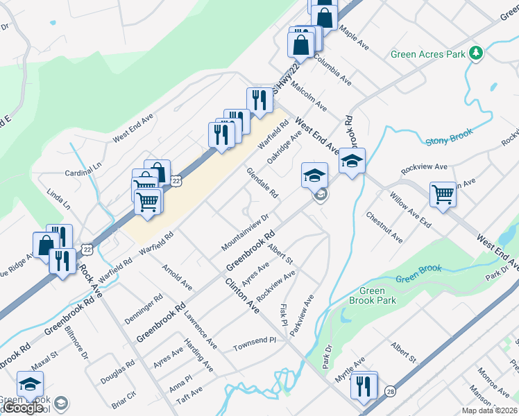 map of restaurants, bars, coffee shops, grocery stores, and more near 4 Kent Pl in North Plainfield