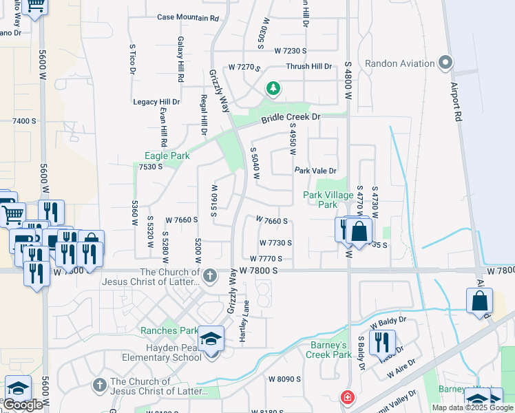 map of restaurants, bars, coffee shops, grocery stores, and more near 5037 Wood Spring Dr in West Jordan