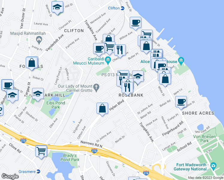 map of restaurants, bars, coffee shops, grocery stores, and more near 200 Virginia Avenue in Staten Island