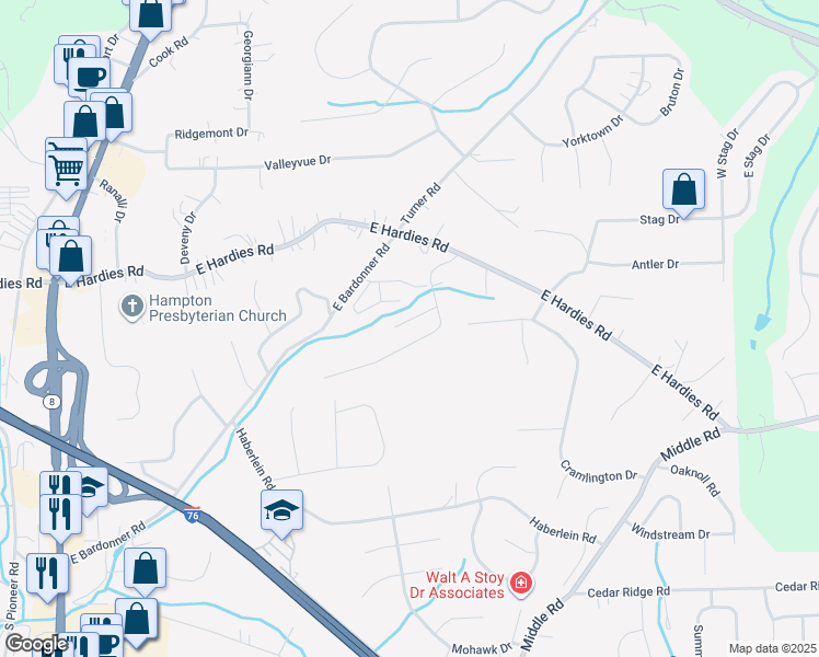 map of restaurants, bars, coffee shops, grocery stores, and more near 3155 Cheltenham Court in Gibsonia