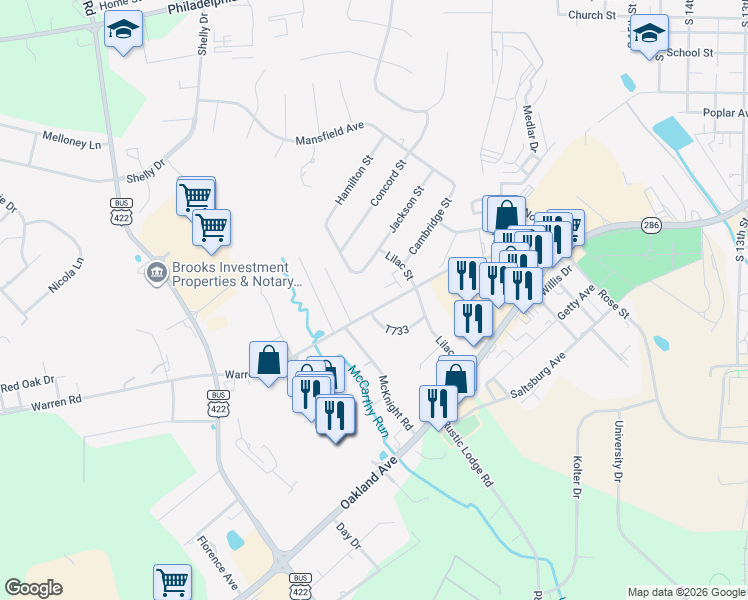 map of restaurants, bars, coffee shops, grocery stores, and more near 558 Georgetowne Village in Indiana