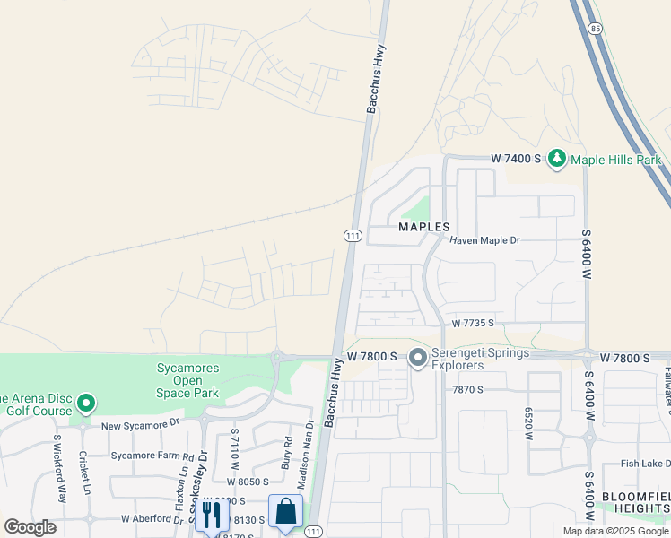 map of restaurants, bars, coffee shops, grocery stores, and more near 7613 Oak Hallow Road in West Jordan