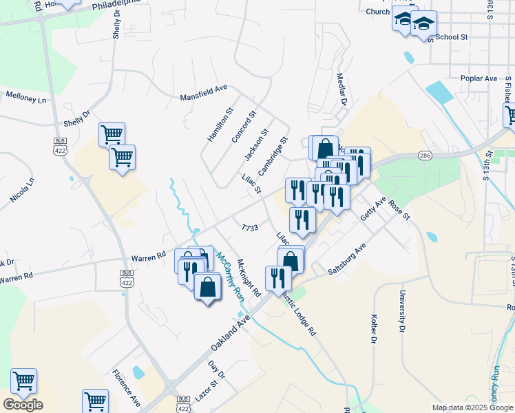 map of restaurants, bars, coffee shops, grocery stores, and more near 1903 Warren Road in Indiana