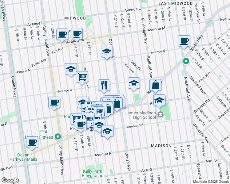 map of restaurants, bars, coffee shops, grocery stores, and more near 2010 Ocean Avenue in Brooklyn