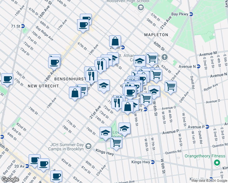 map of restaurants, bars, coffee shops, grocery stores, and more near in Brooklyn