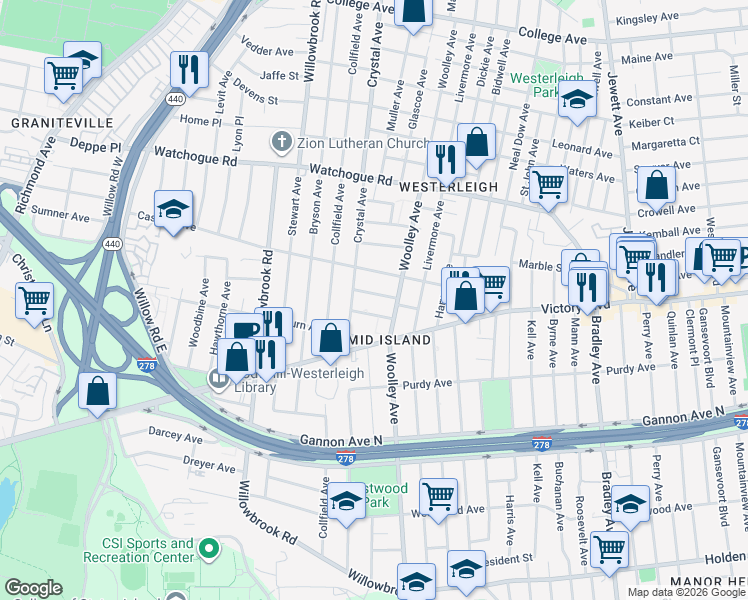 map of restaurants, bars, coffee shops, grocery stores, and more near 22 Fillat Street in Staten Island