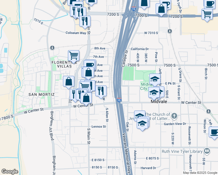 map of restaurants, bars, coffee shops, grocery stores, and more near 486 West 2nd Avenue in Midvale