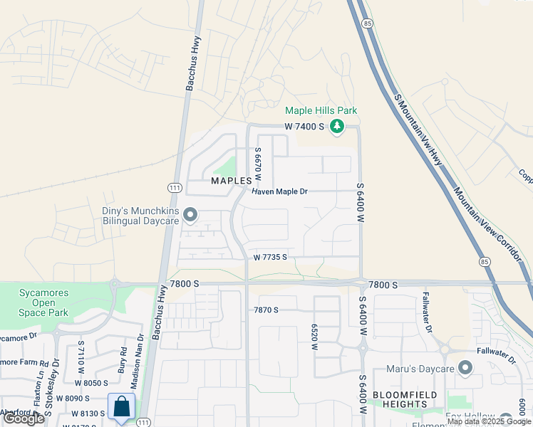 map of restaurants, bars, coffee shops, grocery stores, and more near 6637 West Terrace Sky Lane in West Jordan