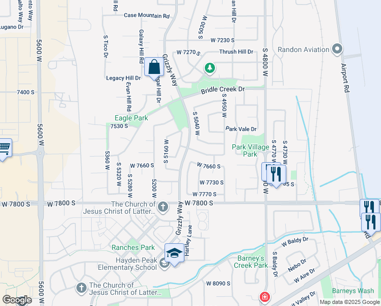 map of restaurants, bars, coffee shops, grocery stores, and more near 5037 Wood Spring Drive in West Jordan
