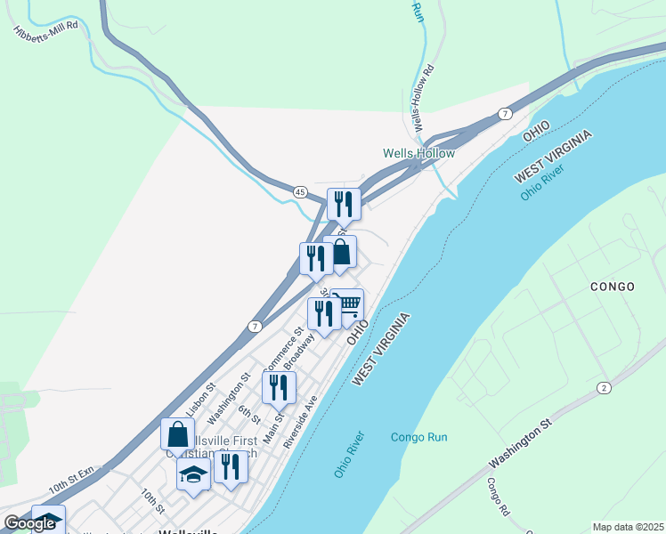 map of restaurants, bars, coffee shops, grocery stores, and more near 200 Lisbon Street in Wellsville