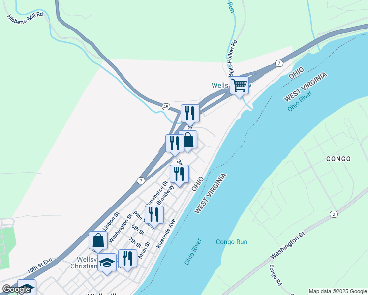map of restaurants, bars, coffee shops, grocery stores, and more near 200 Lisbon Street in Wellsville