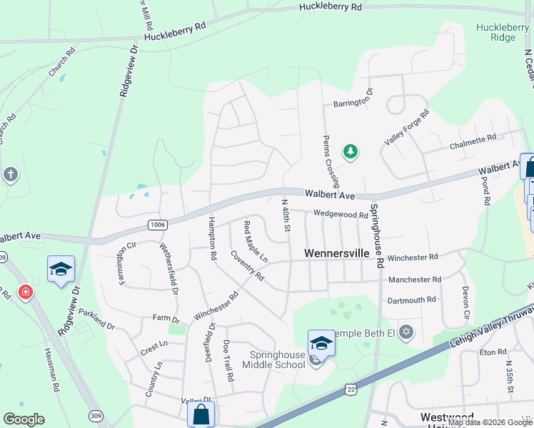 map of restaurants, bars, coffee shops, grocery stores, and more near 4043 Wedgewood Road in Allentown