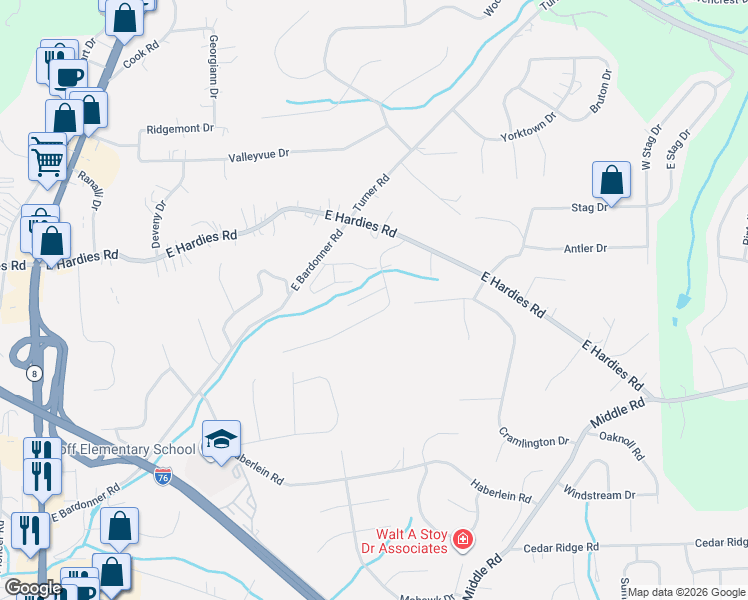 map of restaurants, bars, coffee shops, grocery stores, and more near 3155 Cheltenham Court in Gibsonia