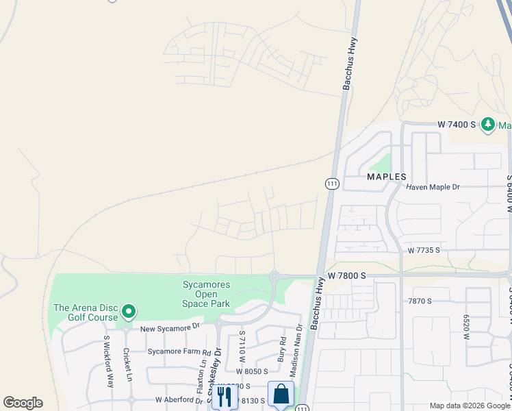 map of restaurants, bars, coffee shops, grocery stores, and more near 7603 Bear Gulch Road in West Jordan