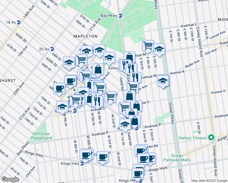 map of restaurants, bars, coffee shops, grocery stores, and more near 6217 24th Avenue in Brooklyn