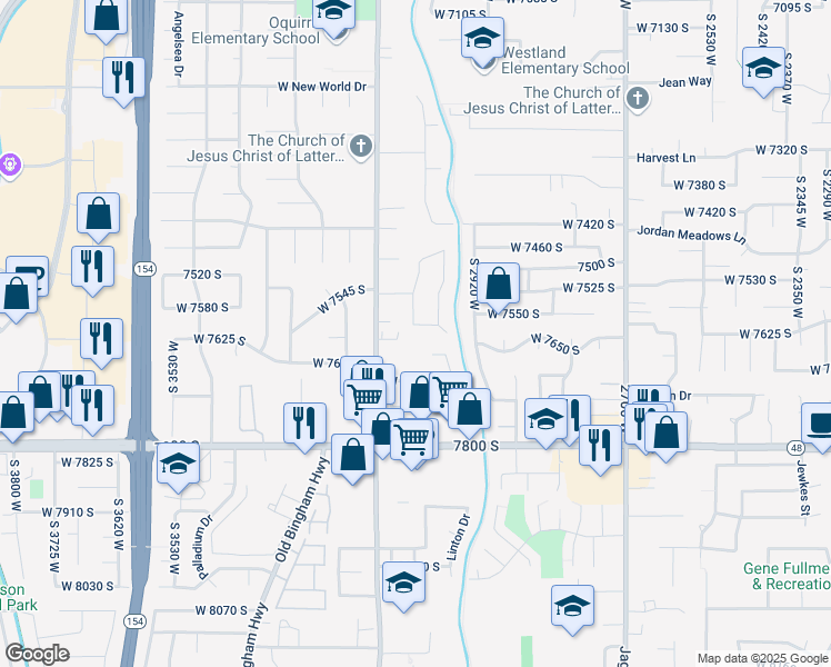 map of restaurants, bars, coffee shops, grocery stores, and more near 3171 West Summer Street in West Jordan