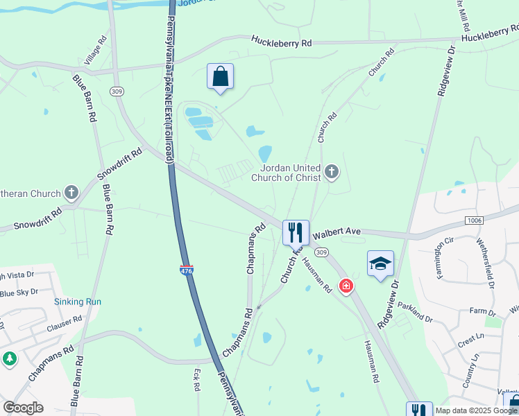 map of restaurants, bars, coffee shops, grocery stores, and more near Highway 309 in Allentown