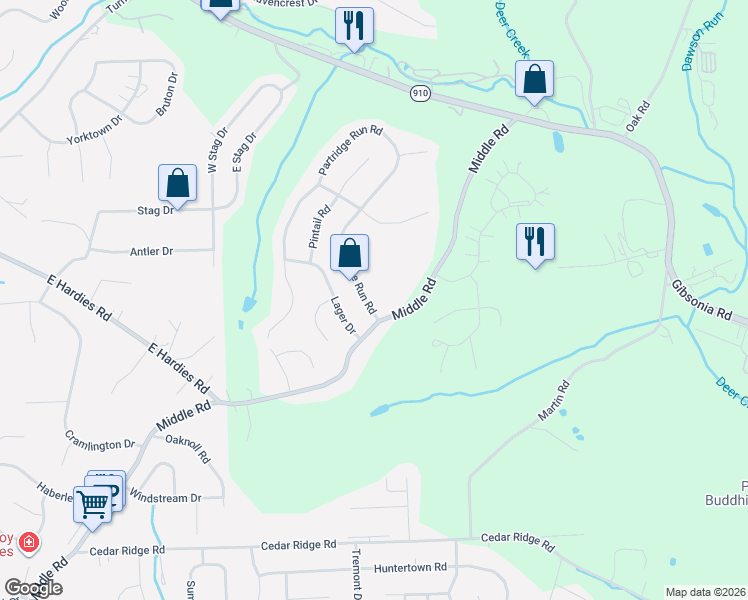 map of restaurants, bars, coffee shops, grocery stores, and more near 104 Partridge Run Road in Gibsonia