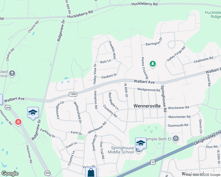map of restaurants, bars, coffee shops, grocery stores, and more near 4073 Wedgewood Road in Allentown