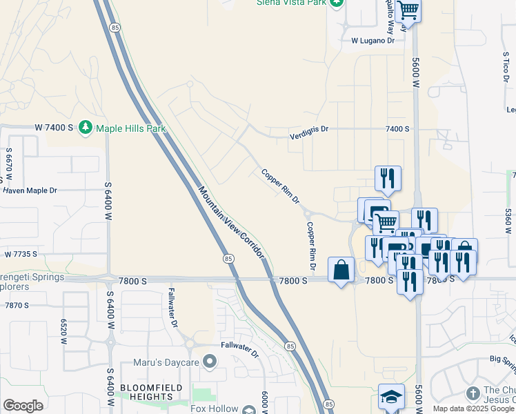 map of restaurants, bars, coffee shops, grocery stores, and more near 6008 Diamond Star Drive in West Jordan