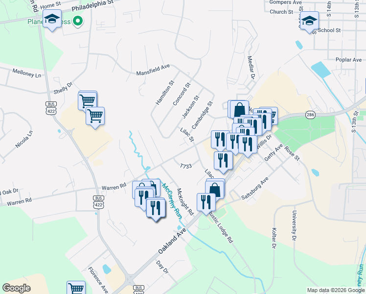 map of restaurants, bars, coffee shops, grocery stores, and more near 1903 Warren Road in Indiana