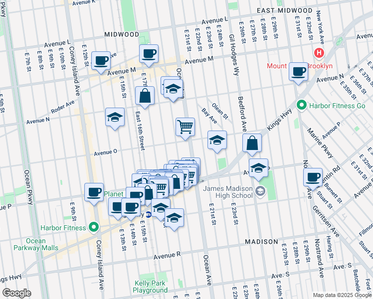 map of restaurants, bars, coffee shops, grocery stores, and more near 2010 Ocean Avenue in Brooklyn