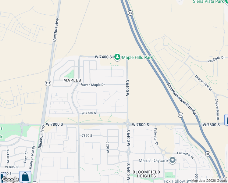map of restaurants, bars, coffee shops, grocery stores, and more near 7598 Scenic Maple Drive in West Jordan