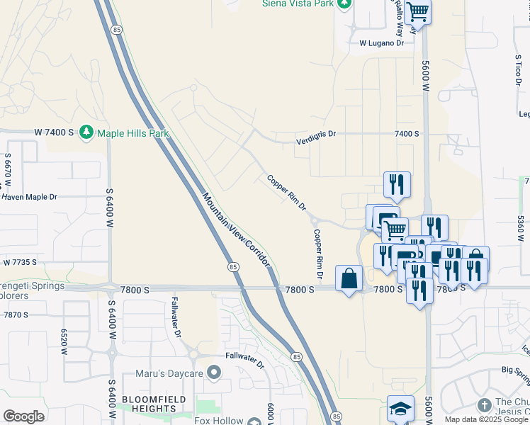 map of restaurants, bars, coffee shops, grocery stores, and more near 6004 Diamond Star Drive in West Jordan