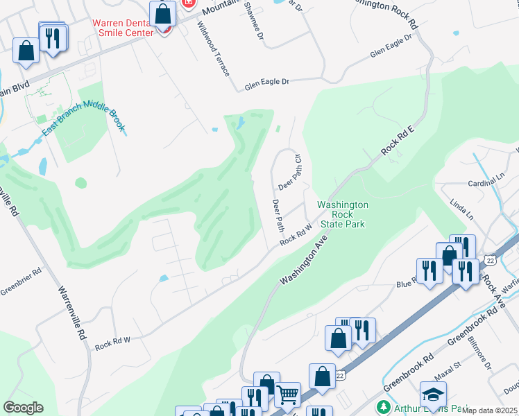 map of restaurants, bars, coffee shops, grocery stores, and more near 24 Swanson Lane in Green Brook Township