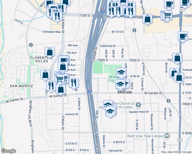 map of restaurants, bars, coffee shops, grocery stores, and more near 486 West 2nd Avenue in Midvale